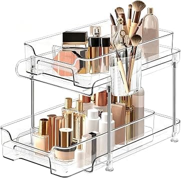 Yoawllty Under Sink Organizer, 2-Tier Cabinet Organizer, Clear Organizers storage with Dividers and Cups, Multi-Purpose Slide-Out Storage Container for Kitchen, Bathroom,Makeup (1 Pack) - Amazon.sa Price Tracker
