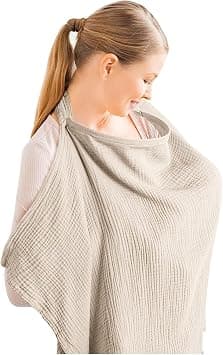 Muslin Nursing Cover for Baby Breastfeeding, Breathable 100% Cotton Nursing Cover with Adjustable Strap, Multifunction Nursing Apron 360° Full Coverage for Mother Gift (Khaki) - Amazon.sa Price Tracker