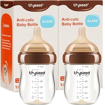 Thyseed Anti-Colic Glass Baby Bottle for Breastfed Infants, Paced Feeding, Breast-Like Newborn Extra Slow Flow Nipple (0m+), 5 oz, 2 Pack on Amazon.ae - Price Tracker