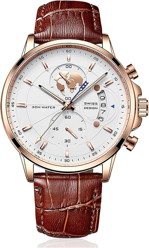 KASTWAVE Men's Luxury Chronograph Quartz Wrist Watch, Casual Dress Black Leather Band Calendar Date Analog Formal Business Waterproof Wristwatch, Fashion Gifts Luminous Dial Watches for Men on Amazon.ae - Price Tracker