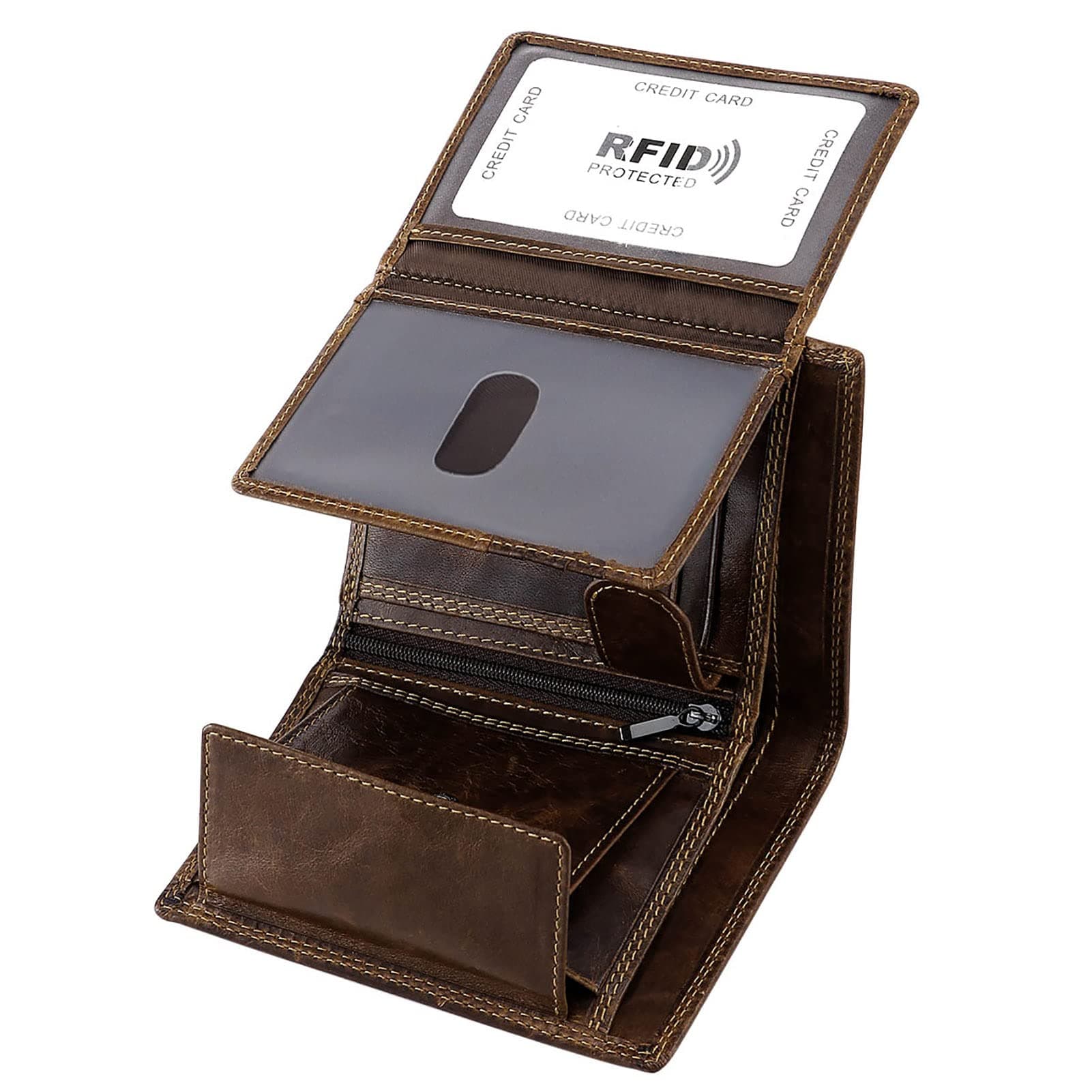 HAWEE Trifold Billfold RFID Blocking Cowhide Leather Wallet for Men 10 Card Slots 2 ID Windows with Coin Pocket on Amazon.ae - Price Tracker