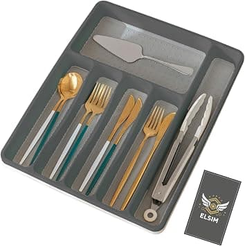 Cutlery organizer - Multipurpose Kitchen Rack Compartment for Knives, Forks, Spoons, Durable PP+TPR Drawer Organizer, No Installation Required, Enhances Kitchen Efficiency (Gray) on Amazon.ae - Price Tracker