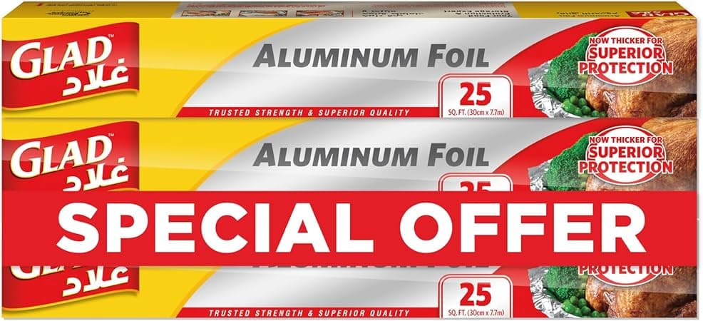 Glad Aluminum Foil, 25 Sq. Ft., Pack of 3, Thicker for superior protection. Ideal for Baking, Grilling, Steaming and Roasting (30cm X 7.7m) on Amazon.ae - Price Tracker