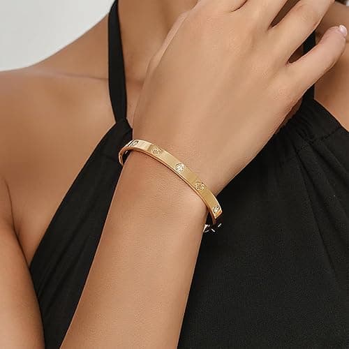 18K Gold Plated Stainless Steel Openable Crystal Bracelet on Amazon.ae - Price Tracker