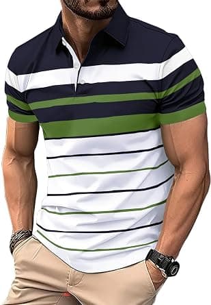 EYEBOGLER Mens Cotton Blend Casual Polo Neck Half Sleeve Regular Fit Striped Printed Tshirt على أمازون - دليلك لأفضل العروض