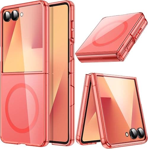 JETech Magnetic Case for Samsung Galaxy Z Flip 7 2025 Compatible with MagSafe, Non-Yellowing Transparent Hard PC Protective Phone Cover, Anti-Scratch (Coralred) on Amazon - Best Deal Finder