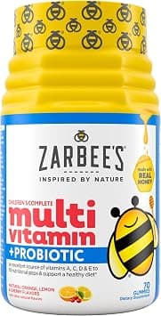 Zarbee's Kid's Complete Multivitamin + Probiotic Gummies with Vitamins A, B, C, D, E & Zinc for Digestive Health, Easy To Chew, Kids Daily Multivitamin Gummies, Natural Fruit, 70 Count on Amazon.ae - Price Tracker