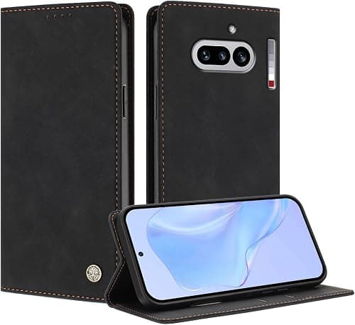Premium PU Leather Folio Case Cover for Nothing Phone (4a), Scratched, Full Protection, Magnetic Flap Design, Shockproof, Black على Amazon.ae - متتبع الأسعار