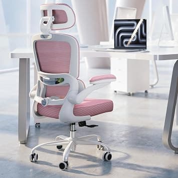 TRALT Ergonomic Office Chair - Desk Chair with Adjustable Headrest Lumbar Support Computer Chair - Mesh Comfy Chair with Flip-up Armrests - Gaming Chairs for Adults Home Office (Leather, Pink) on Amazon.ae - Price Tracker