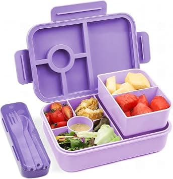 Bugucat Children's Bento Box, 1300 ml, Leak-Proof Lunch Box with 5 Compartments, Bento Box for Children and Adults, Lunch Box, Breakfast Box for Girls and Boys, BPA-Free (Purple) on Amazon.ae - Price Tracker