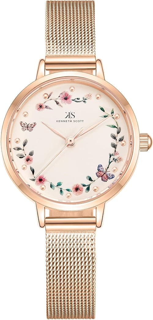 Kenneth Scott Women's Analog Watch | Peach Dial | 28mm Round Alloy Case | Rose Gold Stainless Steel Bracelet | PC21 Quartz | Mineral Glass | 3 ATM Water Resistant on Amazon.sa - Price Tracker