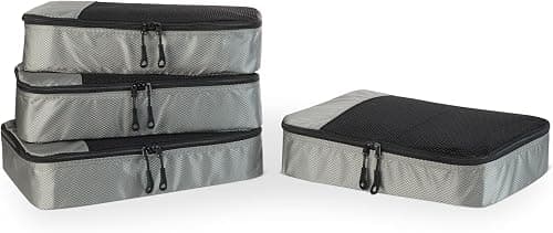 Amazon Essentials 4-Piece Packing Cubes Travel Accessories Set, Luggage Organiser with Double Zip, Mesh Top, 100% Polyester, Medium, Grey (Previously Amazon Basics) on Amazon.sa - Price Tracker