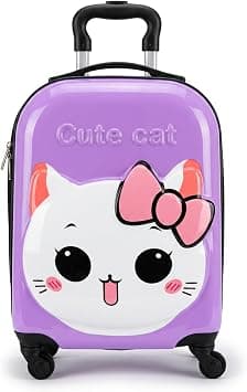 Trucare 16" Kids Hard Shell Trolley Luggage Suitcase - Lavender Cat Design | ABS + PC Embossed Carry-On with 360° Spinner Wheels on Amazon - Best Deal Finder