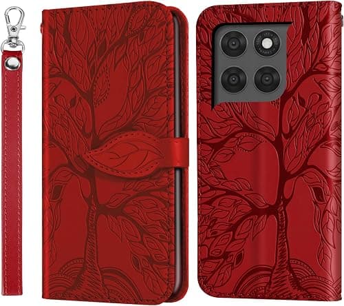 Motorola Moto G77/G67 5G Case Embossed Tree PU Leather Case Magnetic Closure Wallet Flip Case for Motorola Moto G77/G67 5G Red على Amazon.ae - متتبع الأسعار