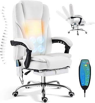 TonghuaS Reclining Massage Office Chair with Footrest, High Back Ergonomic Executive Chair with Heating and Vibration Function(White) on Amazon.ae - Price Tracker