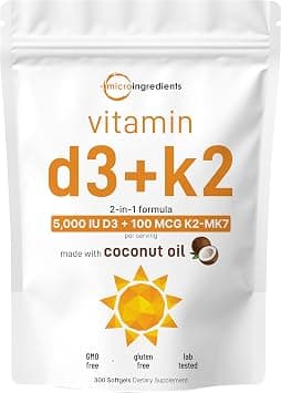 Micro Ingredients Vitamin D3 5000 IU Plus K2 (MK-7) 100 mcg, 300 Virgin Coconut Oil Softgels | 2 in 1 Vitamins D & K Complex | Supports Calcium Absorption, Bone, Immune, & Heart Health on Amazon - Best Deal Finder