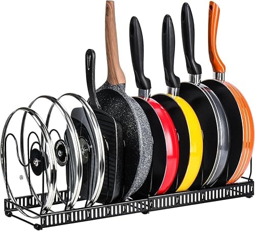 Oasisgalore Pots and Pans Organizer Rack, 1 Pack 58 CM Black Expandable Cookware Pot Lid Organizer Kitchen Organiser with 10 Adjustable Compartments for Cabinet and Countertop on Amazon.ae - Price Tracker