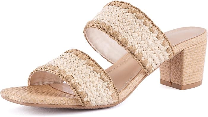 N.N.G Women Heel Sandals Braided Strappy Dressy Summer Low Heel Chunky Block Leather Comfortable Casual Square toe على Amazon.ae - متتبع الأسعار