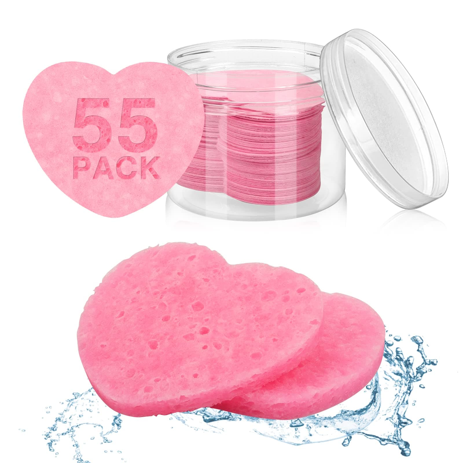 CAETOUNG 55 Pieces Compressed Facial Sponges for Estheticians, Pink Heart Face Sponges for Cleansing and Exfoliating Natural Reusable Sponges for Facials with Storage Container on Amazon.ae - Price Tracker