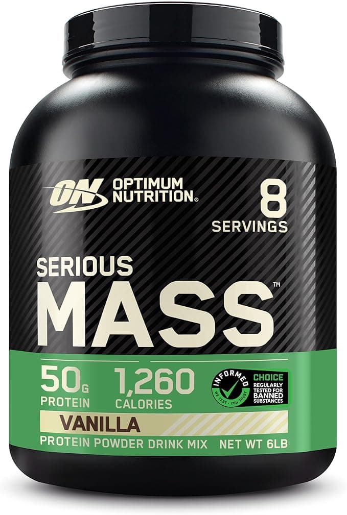 Optimum Nutrition (ON) Serious Mass: High Protein Muscle Building & Weight Gainer Protein Powder, 50 Grams of Protein, Vitamin C, Zinc And Vitamin D For Immune Support - Vanilla, 6 Lbs (2.72 KG) on Amazon.ae - Price Tracker