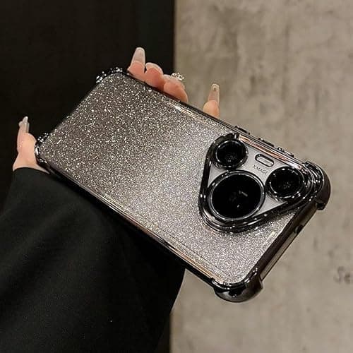 Huawei Pura 70 Ultra Phone Case,Gradient glitter four corner airbags for anti drop, full lens protection, Electroplated,Huawei P70 Ultra/pro/70 transparent Phone cover (Black, Huawei Pura 70) on Amazon.ae - Price Tracker