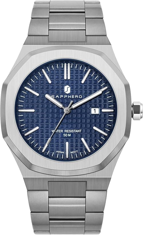 SAPPHERO Mens Watches 50M Waterproof Watches for Men Silver Stainless Steel Watch Analog Japanese Quartz Movement Octagonal Minimalist Luxury Classic Fashion Men's Wrist Watches Gifts for Men on Amazon.ae - Price Tracker