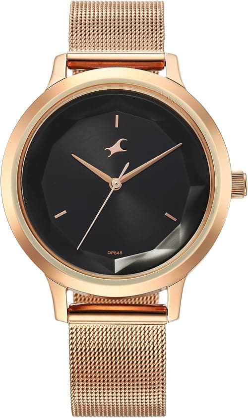 Fastrack Fleek Women Quartz Analog | Faceted Black Geometric Dial with Rose Gold Stainless Steel Mesh Strap | 30m Water Resistant - 6210WM03 on Amazon.sa - Price Tracker