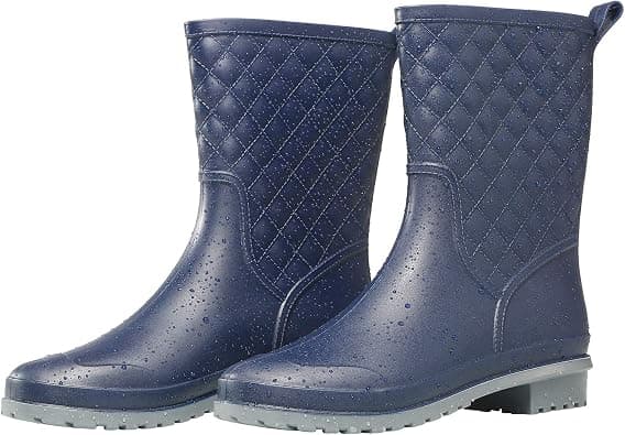 Petrass Women Rain Boots Black Waterproof Mid Calf Lightweight Cute Booties Fashion Out Work Comfortable Garden Shoes on Amazon.ae - Price Tracker