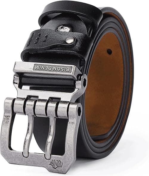 BISON DENIM Men's Belt - Leather Waistband with Anti-Scratch Pin Great for Jeans Cowboy & Work Wear Casual Alloy Buckle Belts on Amazon.ae - Price Tracker