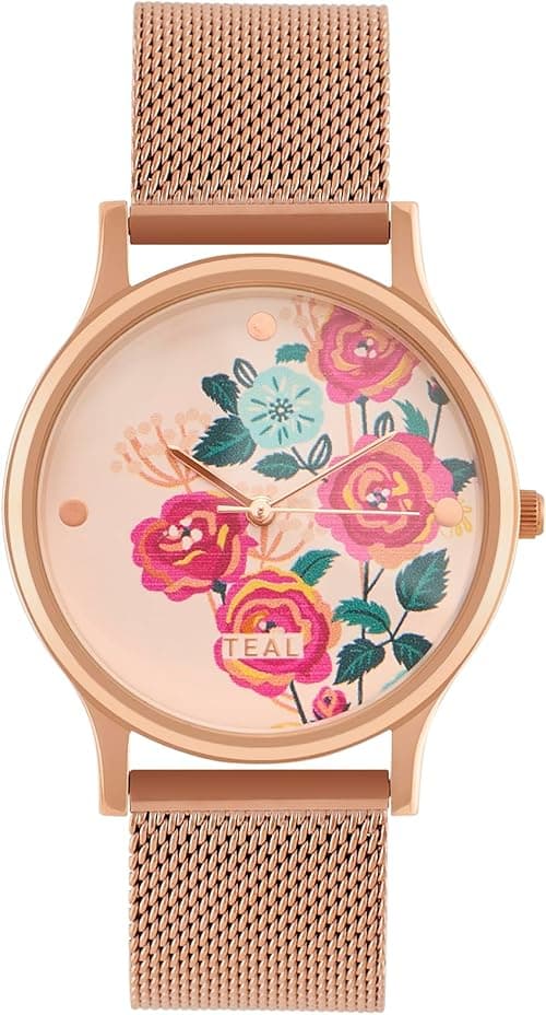 TEAL BY CHUMBAK Round Dial Analog Watch for Women|Rose Garden Collection| Stainless Steel Strap|Gifts for Women/Girls/Ladies |Stylish Fashion Watch for Casual/Work, Multicolor, Open Size - Rose Garden on Amazon.ae - Price Tracker