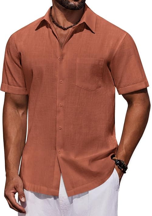 COOFANDY Mens Short Sleeve Button Down Shirts 100% Cotton Beach Style Textured Shirts on Amazon - Best Deal Finder