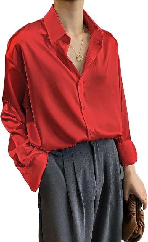 Pantete Womens Satin Silk Button Down Shirt Long Sleeve Casual Office Blouse Top Breathable & Silky on Amazon.ae - Price Tracker