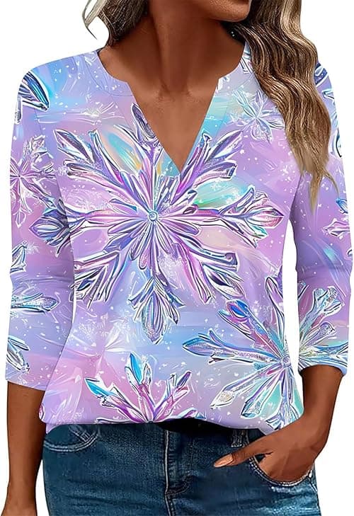 Christmas Tshirts Women Funny Xmas Jumpers Long Sleeve T Shirts V Neck Jumpers Xmas Tree Snowflakes T Shirts Ugly Christmas Jumper Dressy Tops Casual Holiday Party Pullover Blouse on Amazon.ae - Price Tracker