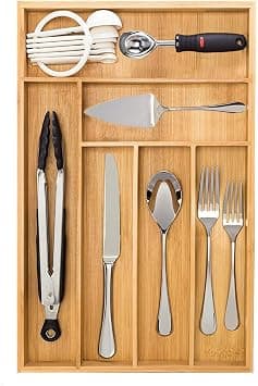 Silverware Drawer Organizer – Large Bamboo Kitchen Flatware Drawer Organizer Divider, Cutlery and Utensil Holder Tray with 6 Compartments – 43 x 30 x 4cm على Amazon.ae - متتبع الأسعار