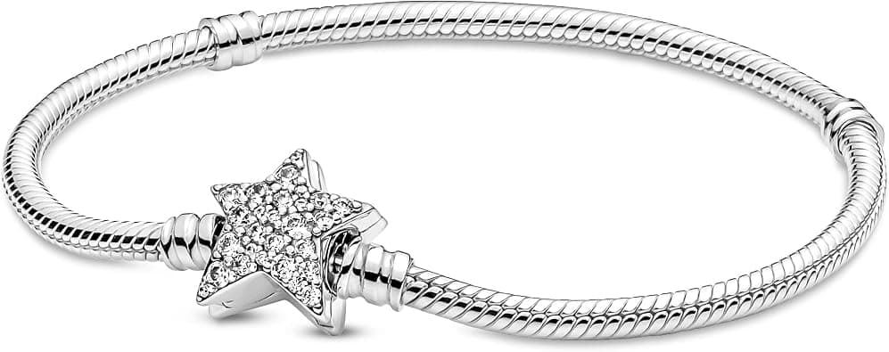 Pandora Moments Snake chain sterling silver bracelet with star clasp and clear cubic zirconia - Amazon.sa Price Tracker