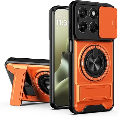 UPLAI Armor Case for Motorola Moto G77 5G with Slide Camera Protector & 360° Rotating Ring Kickstand, Magnetic Military Grade Drop Shockproof Protection Cover, Orange على Amazon.ae - متتبع الأسعار