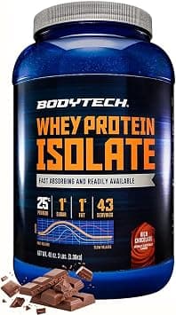 Bodytech Whey Protein Isolate 1.4kg Powder Rich Chocolate | 24G per Serving, High Concentrated Protein Powder With Amino Acids & BCAAs for Men and Women, Gluten Free على Amazon.ae - متتبع الأسعار
