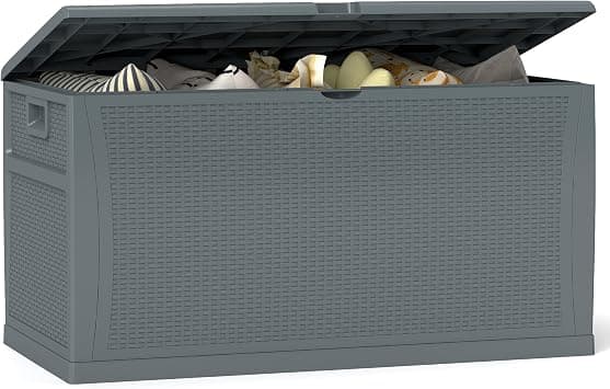 ZYJOYY 125 Gallon Resin Deck Box, Weatherproof Outdoor Storage Box for Patio, Garden, Pool, and Yard, Lockable Waterproof Bin for Tools, Cushions, and Accessories, Grey - Amazon.sa Price Tracker