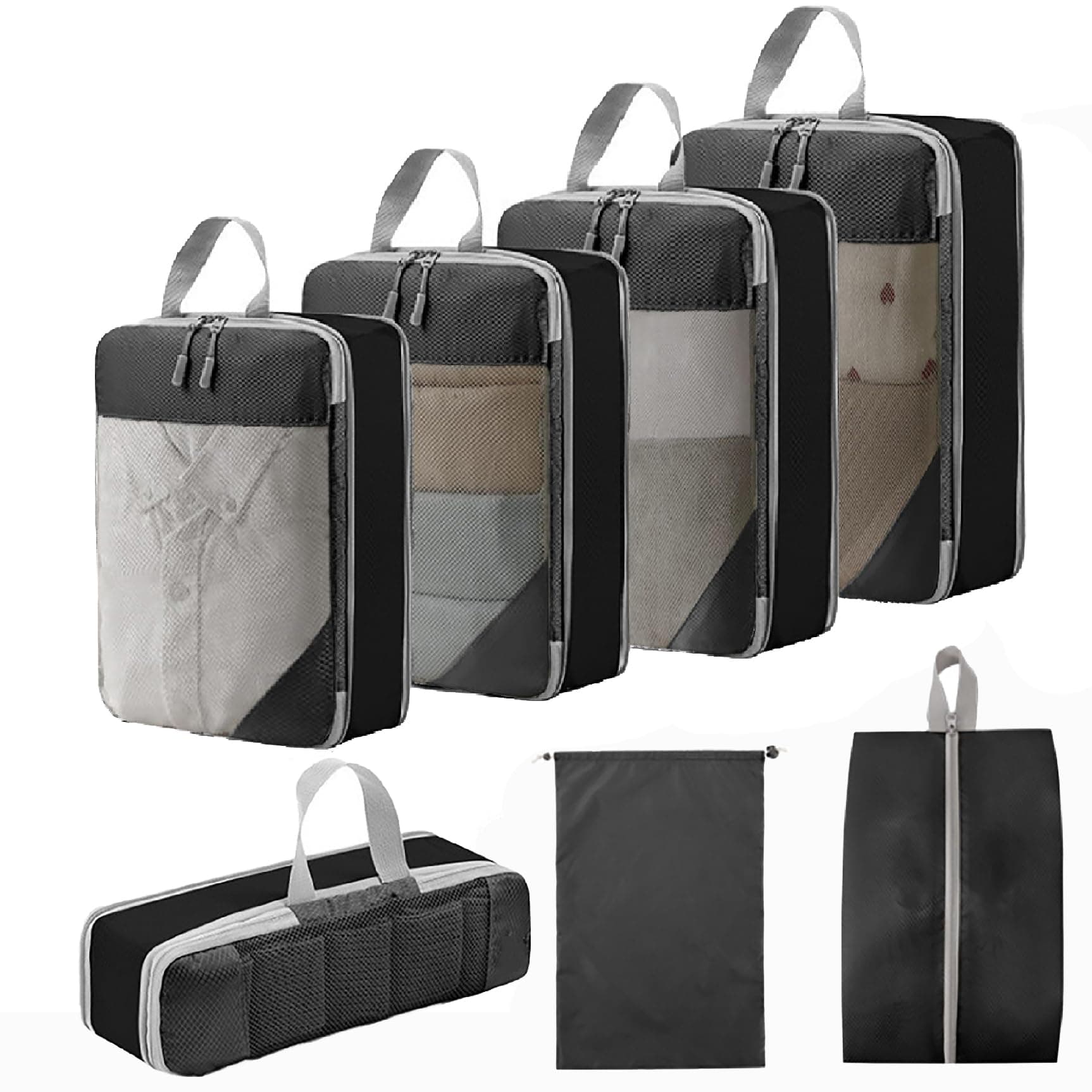 Compression Packing Cubes with Mesh for Suitcase,Set of 7,Lumobrilla Travel Organizer Luggage Organizer Packing Cubes Expandable Lightweight Travel Essentials for Women/Men(7pcs,Black) on Amazon.ae - Price Tracker