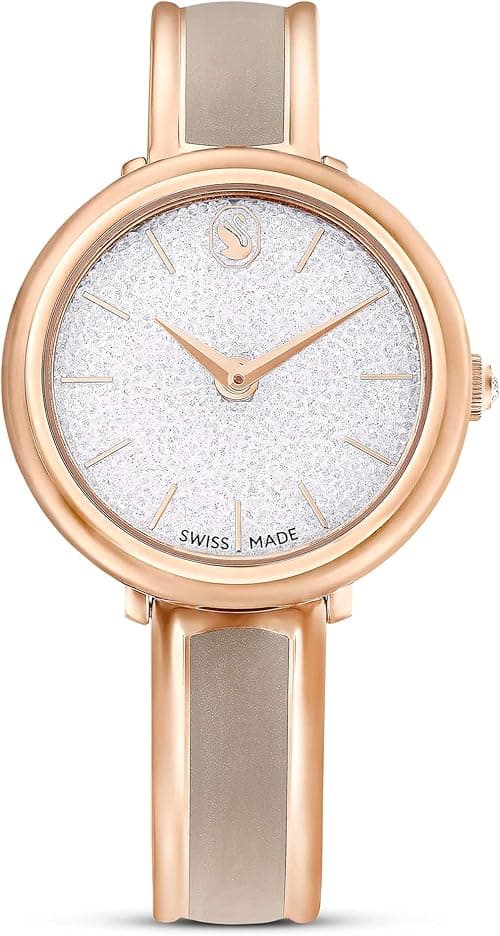 Swarovski Crystalline Bangle Watch, Swiss Made, Metal Bracelet, Beige, Rose Gold-Tone Finish, Beige, strap on Amazon.ae - Price Tracker
