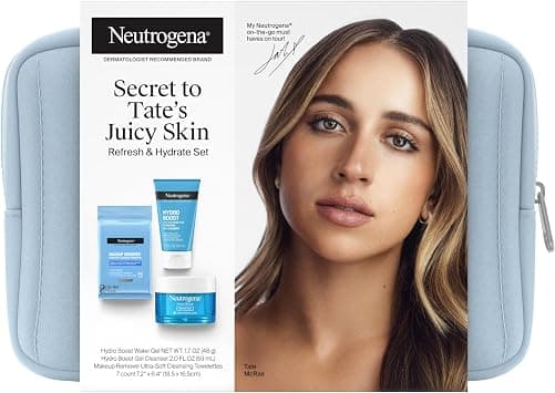 Neutrogena Refresh & Hydrate Skin Care Set, Gift Set with Tate McRae's Must-Haves, Includes Makeup Remover Wipes, Gel Facial Cleanser, & Water Gel Face Moisturizer, Travel Size, 3 Items على أمازون - دليلك لأفضل العروض
