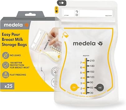 Medela Easy Pour Disposable Breastmilk Storage Bags, 210 ml Capacity, Leakproof Design with Milk Protection, Made Without BPA, Pack of 25 on Amazon.ae - Price Tracker