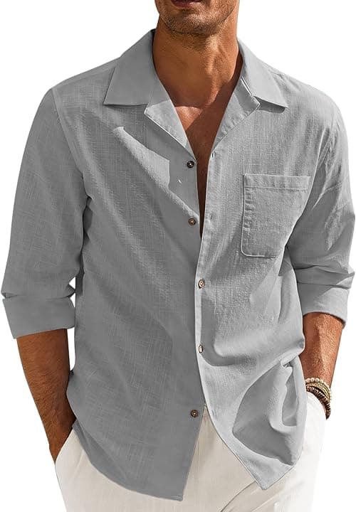 COOFANDY Men's Cotton Linen Shirts Long Sleeve Casual Buttton Down Shirts Beach Top on Amazon.sa - Price Tracker