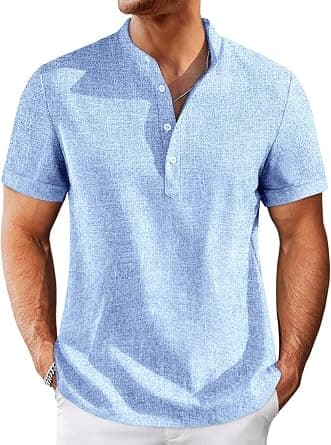Runcati Mens Henley Shirts Short Sleeve Casual Linen Band Collar T-Shirt Summer Beach Vacation Tops on Amazon.ae - Price Tracker