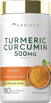 Carlyle Turmeric Curcumin Supplement 500mg | 180 Capsules | with Black Pepper Extract | Non-GMO & Gluten Free على Amazon.ae - متتبع الأسعار