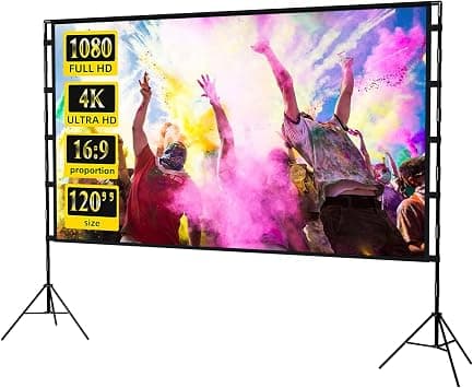 Projector Screen with Stand Portable Projection Screen 16:9 4K HD Projections Movies Screen with Carry Bag for Indoor Outdoor Home Theater Backyard Cinema Travel (120-4k-2) on Amazon.ae - Price Tracker