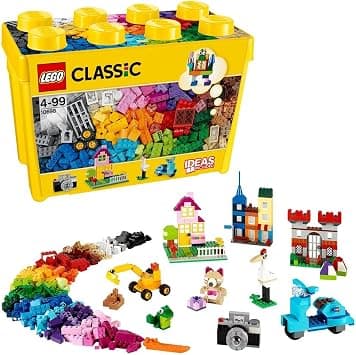 LEGO Classic Large Creative Brick Storage Box Set, Building Toys for 4 Plus Year Old Boys & Girls, Creative Construction Kit with Windows, Doors, Wheels and a Green Baseplate, Gift for Kids 10698 - متتبع أسعار Amazon.sa