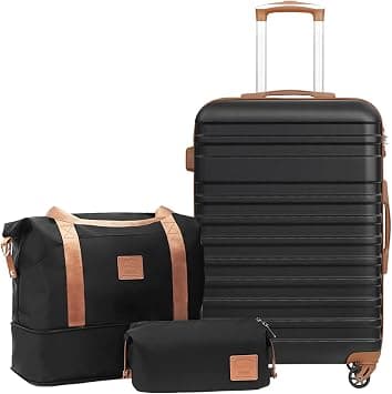 COOLIFE Suitcase Trolley Carry On Hand Cabin Luggage Hard Shell Travel Bag | 4 Spinner Wheels, Suitcase Included 1pcs Travel Bag and 1pcs Toiletry Bag with TSA Lock (Black/Brown, 24 Inch Luggage Set) on Amazon.sa - Price Tracker