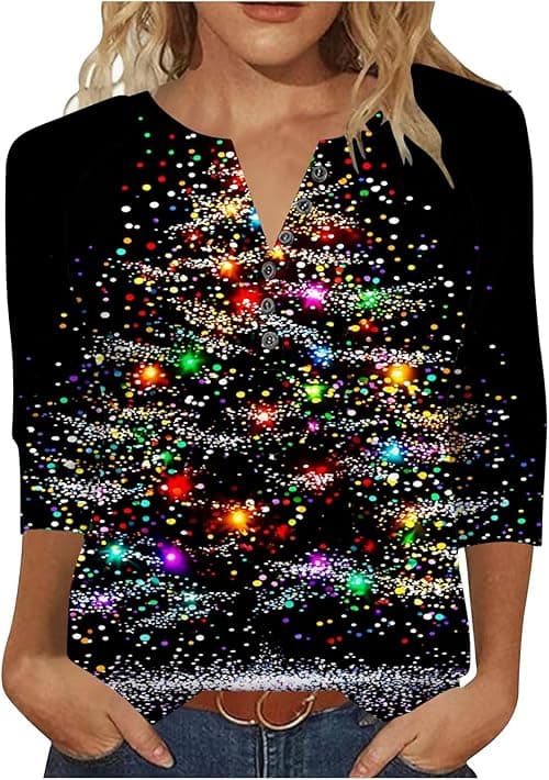 Christmas T Shirt Women Funny Christmas Tee Shirts Long Sleeve Tops V Neck Jumpers Xmas Tree Funny Snowflakes Graphic T Shirts Sweatshirts Novelty Jumper Loose Blouse Pullover Tops on Amazon.ae - Price Tracker
