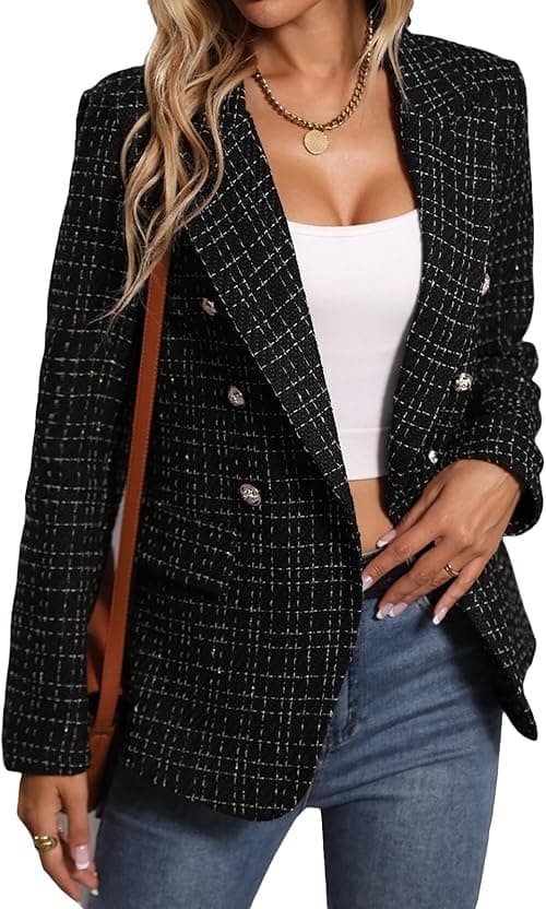 Mina Self 2025 Fall Women's Tweed Plaid Blazer Jacket, Warm, Fully Lined, Fashion, Business Casual, Elegant Coat with Pockets on Amazon.ae - Price Tracker